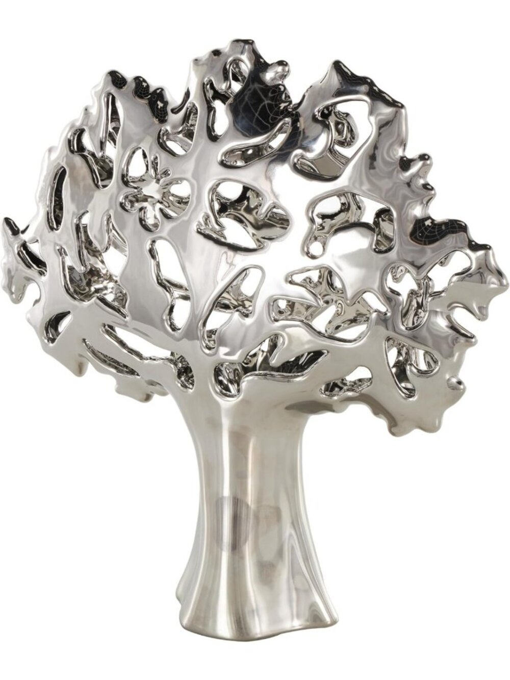 Glossy Ceramic Tree Sculpture with Abstract Cutouts - 15" Decorative Home Accent